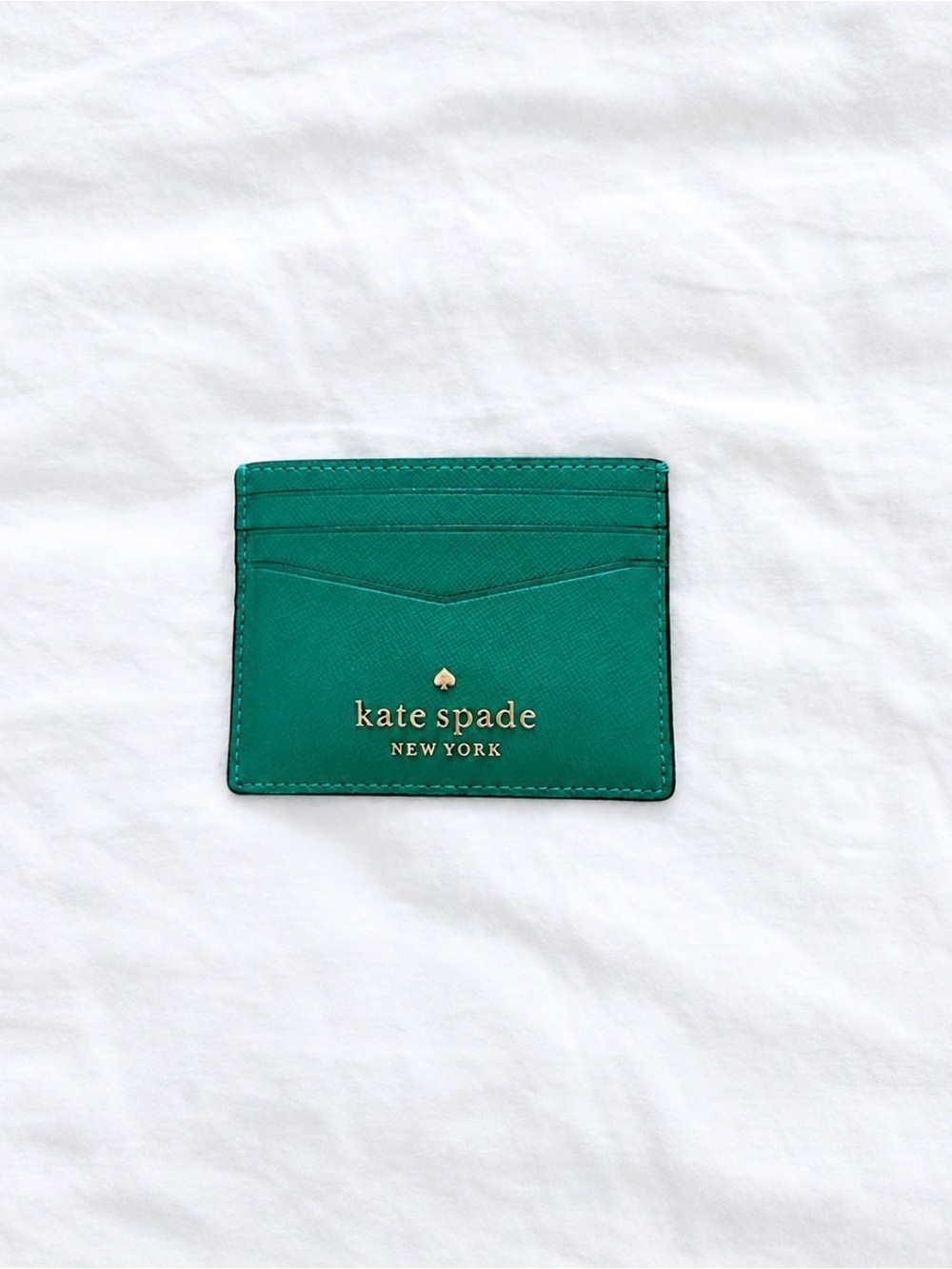kate spade Green Saffiano Leather Card Holder with Gold Logo
